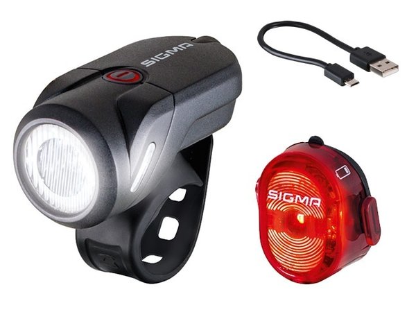 SIGMA SPORT LED Fahrradlicht Set Aura35USB/NuggetII 35/15Lux, Li-Ion Akku, Sigma Topline