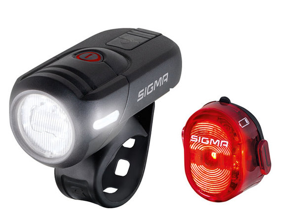 Sigma Aura 45 Lux Fahrrad-Frontlampe USB Set mit Nugget II Rücklicht 17460 mit StVZO